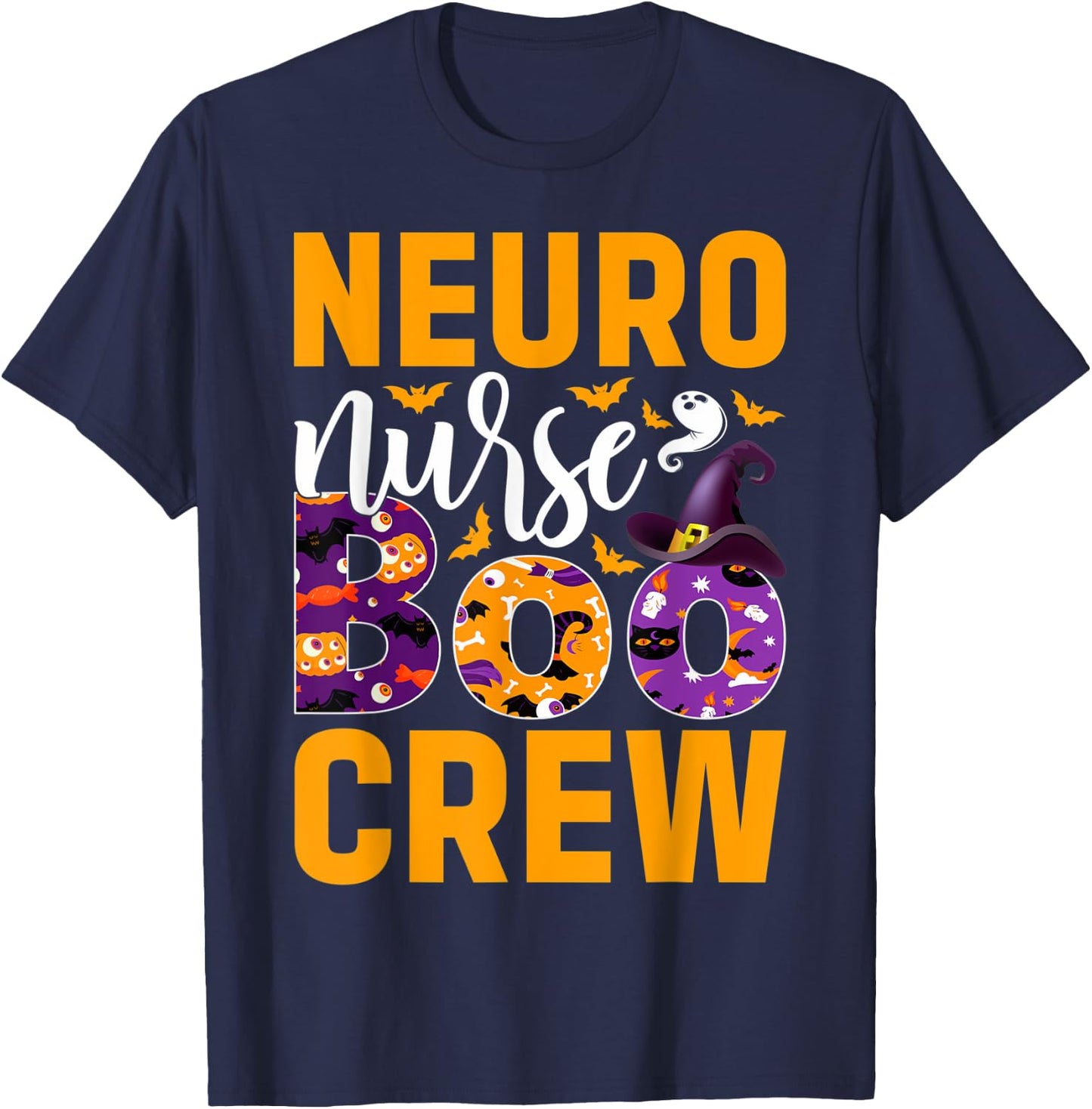 Cute Halloween Neuro Nurse - Boo Crew Nurse T-Shirt - T-Shirt | Navy
