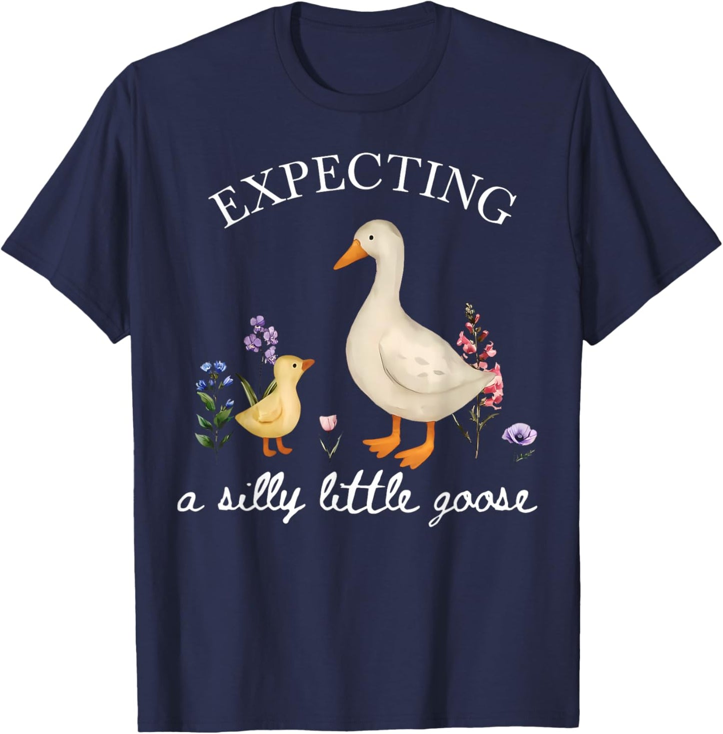 Cute Floral Silly Goose Announcement Expecting Pregnancy T-Shirt - T-Shirt | Navy