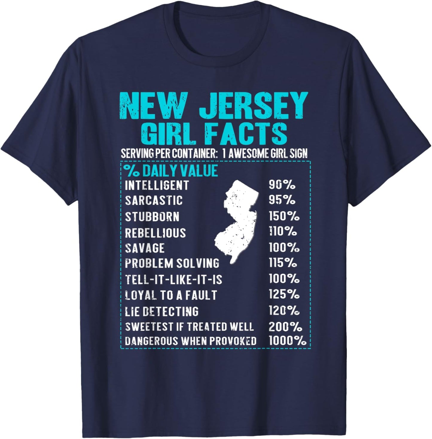 New Jersey Girl Facts Funny Birthday Gift Born in New Jersey T-Shirt - T-Shirt | Navy