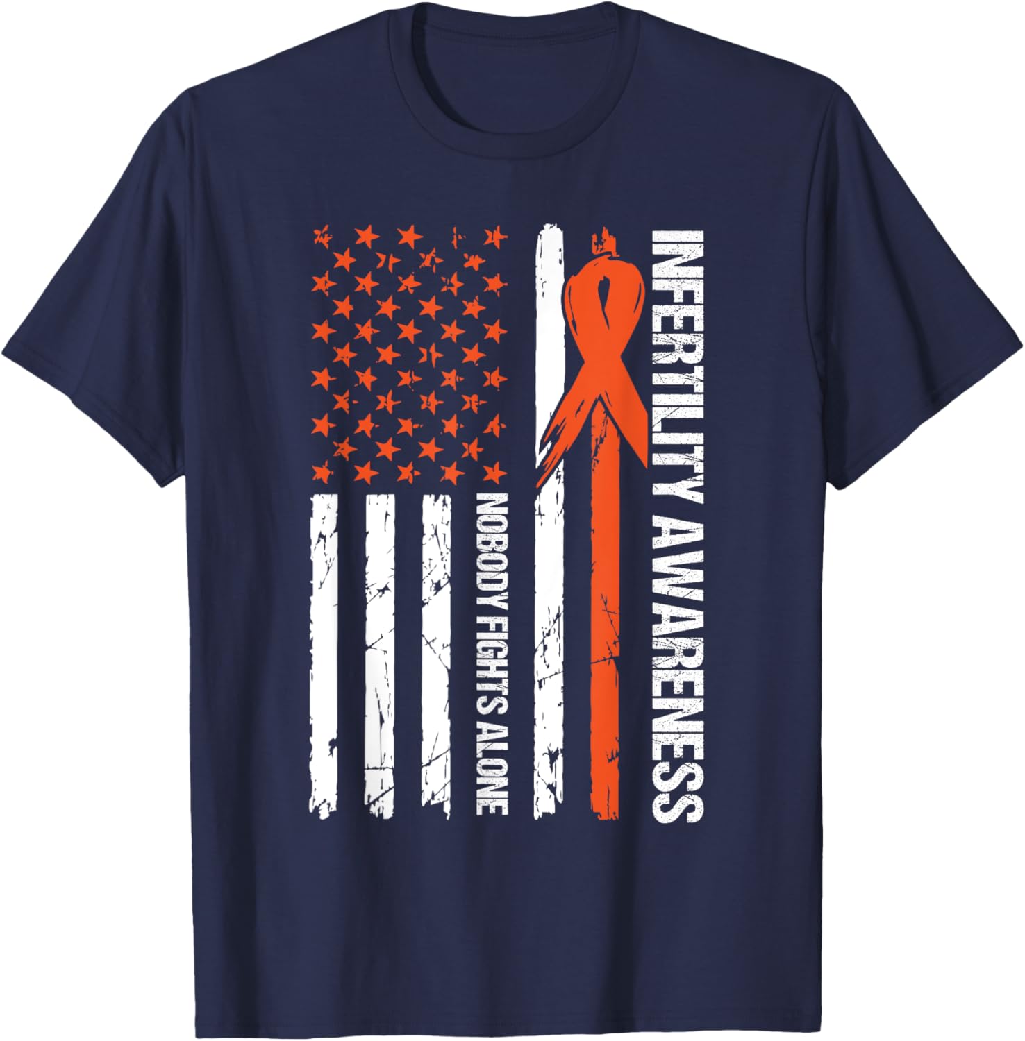 Infertility Awareness Flag Orange Ribbon IVF Transfer Day T-Shirt - T-Shirt | Navy