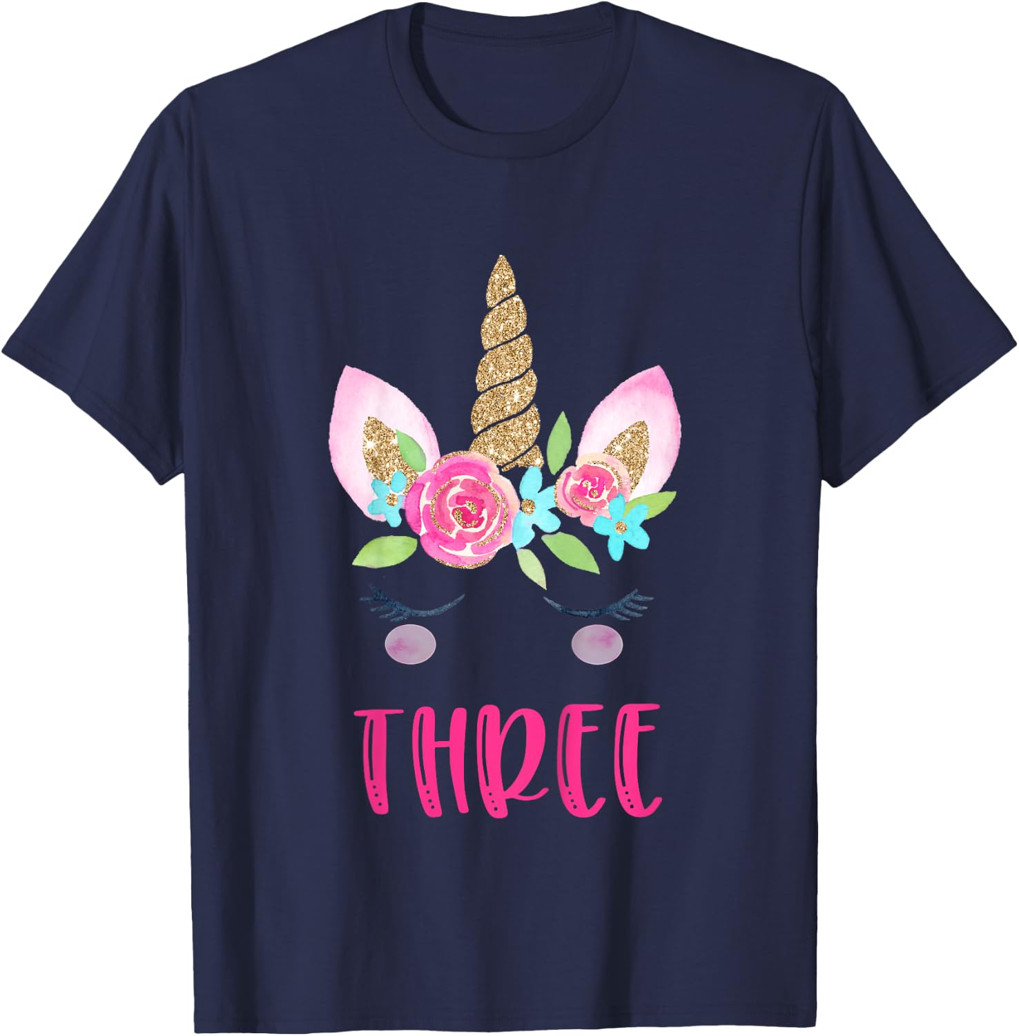 Three Unicorn Birthday Girl Shirt 3 Year Old Cute T-Shirt - T-Shirt | Navy