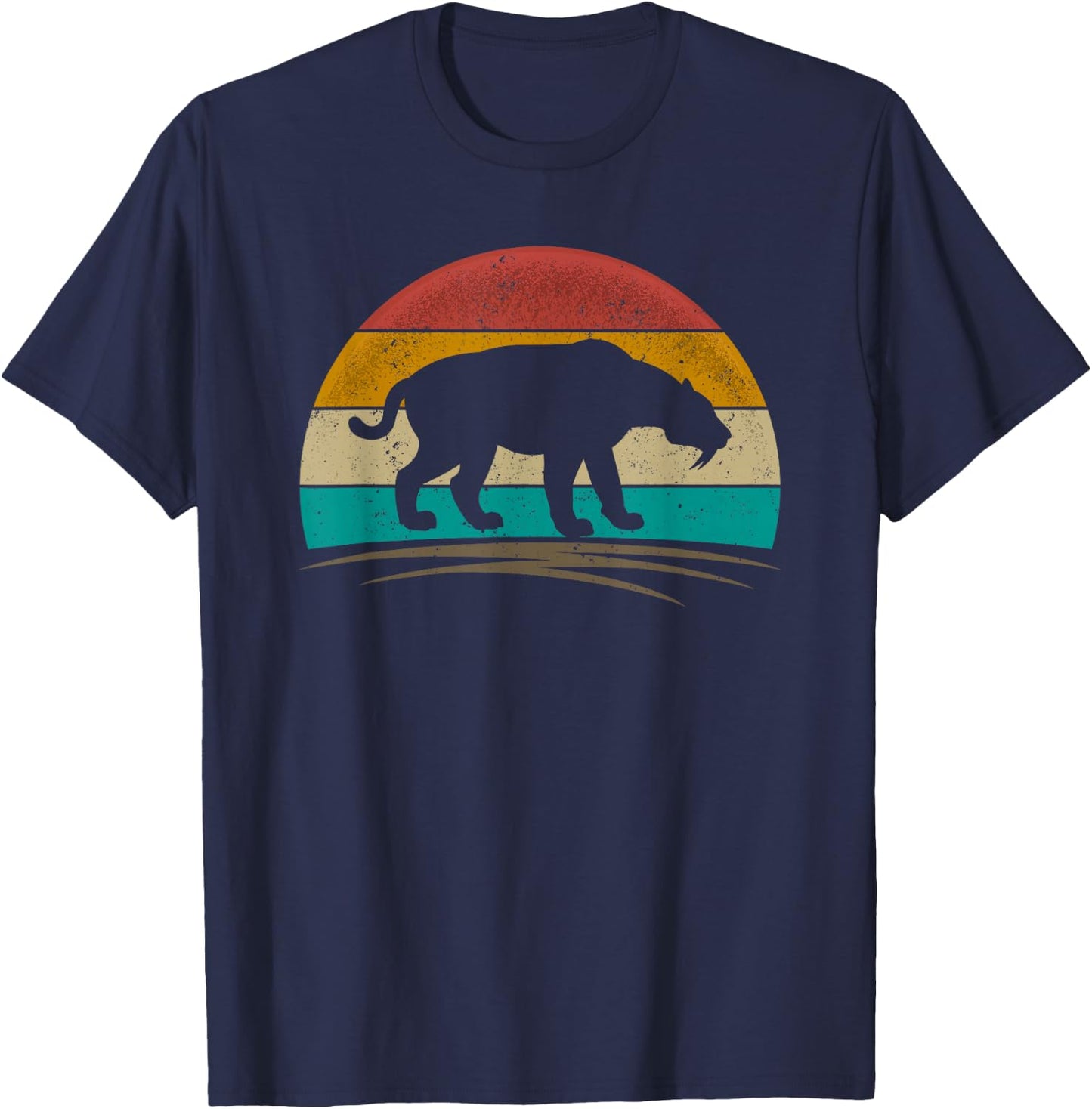 Retro Smilodon Shirt Sabertooth Tiger Animal Paleontology T-Shirt - T-Shirt | Navy