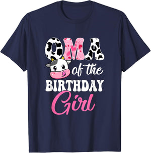 Oma Of The Birthday Girl Farm Cow 1St Birthday Girl T-Shirt - T-Shirt | Navy