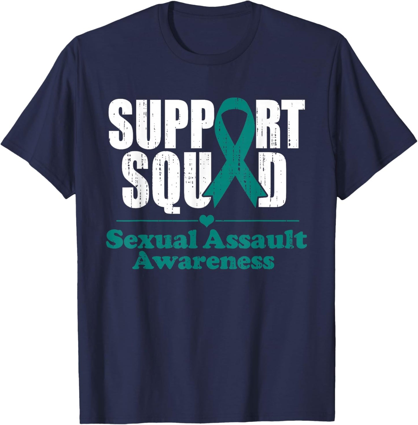 Support Squad Sexual Assault Awareness Month Teal Ribbon T-Shirt - T-Shirt | Navy