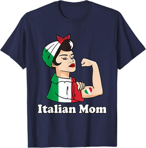 Italian Strong Mom Italian Roots Italian Pride Italy Flag T-Shirt - T-Shirt | Navy