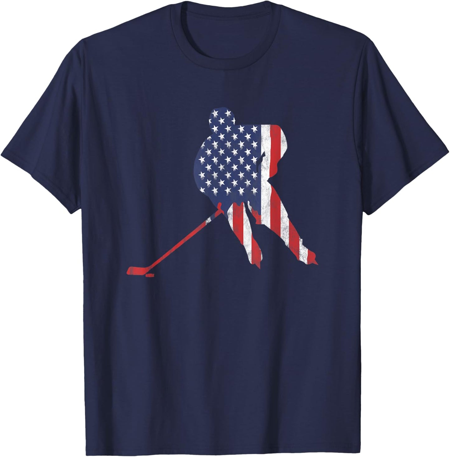 American Flag Ice Hockey US Sports & Puck Wintersport Fans T-Shirt - T-Shirt | Navy