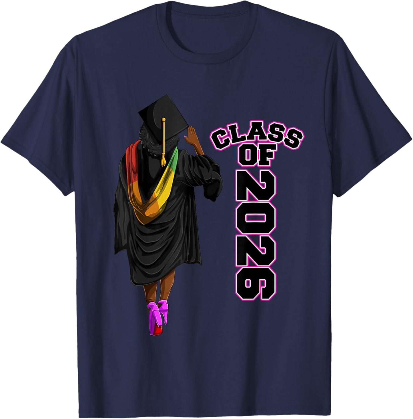 Cool Class Of 2026, African American Graduate Girls & Women T-Shirt - T-Shirt | Navy
