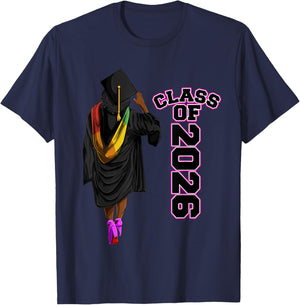 Cool Class Of 2026, African American Graduate Girls & Women T-Shirt - T-Shirt | Navy