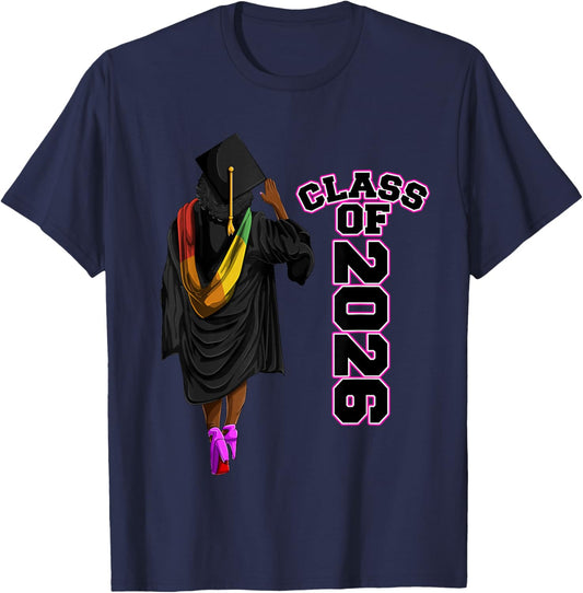 Cool Class Of 2026, African American Graduate Girls & Women T-Shirt - T-Shirt | Navy