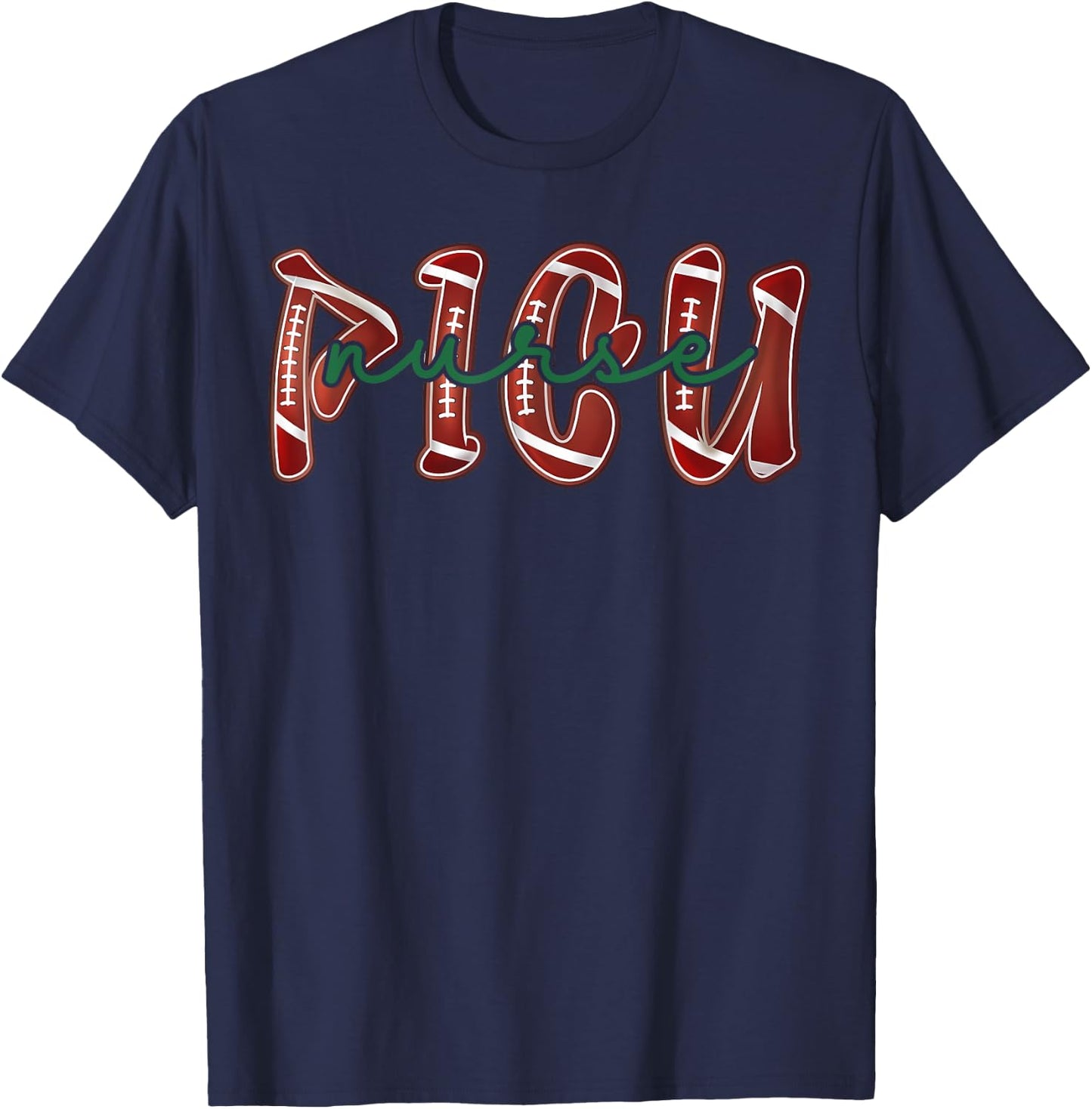 PICU Nurse Football Pediatric Intensive Care Unit Nursing T-Shirt - T-Shirt | Navy