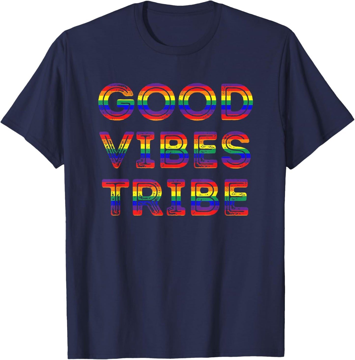 Good Vibes Tribe Summer Rainbow Happy Hippie Bohemian Sunny T-Shirt - T-Shirt | Navy