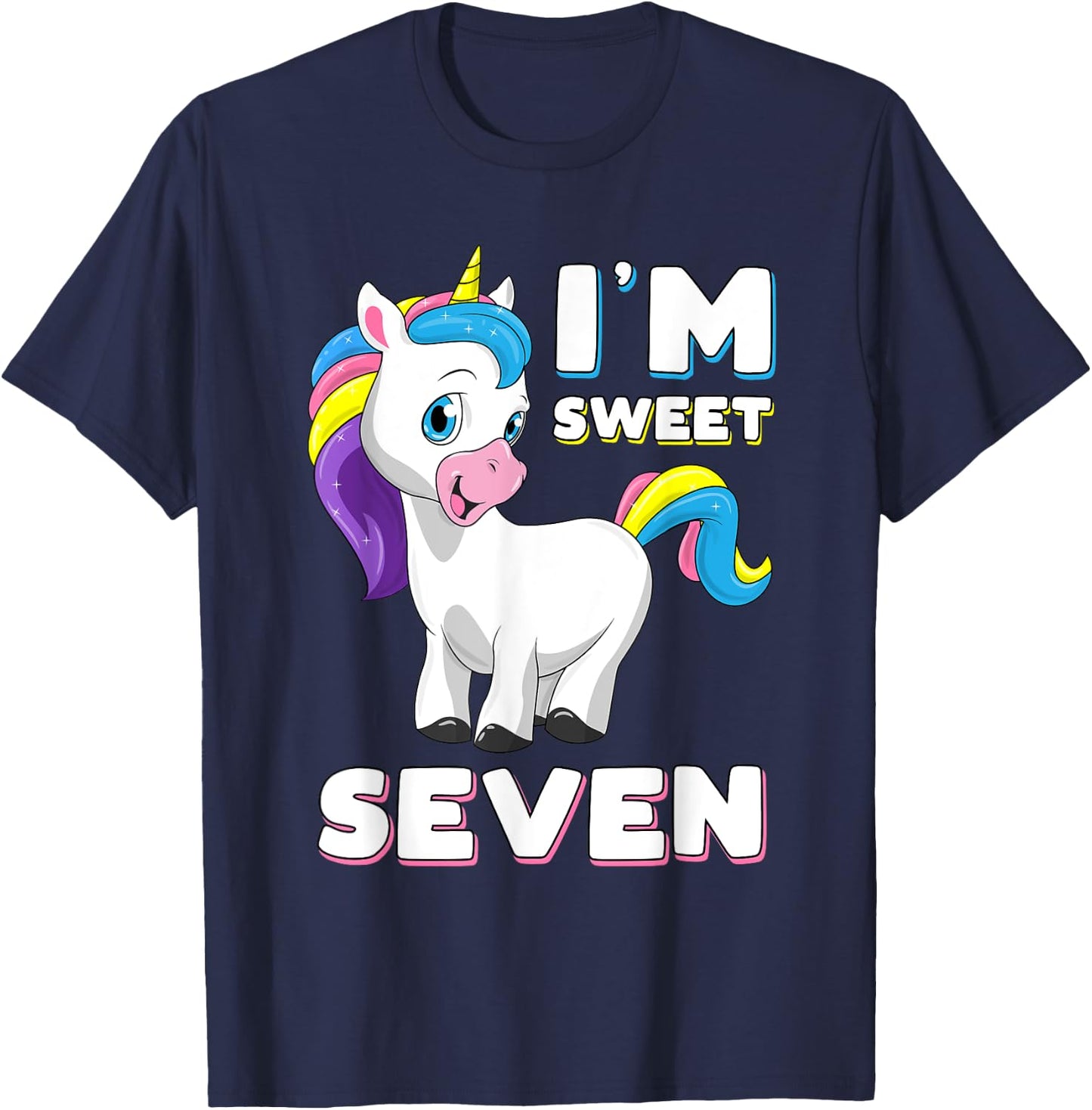 I'm seven Girl Shirt Sweet Unicorn 7th birthday Party Bday T-Shirt - T-Shirt | Navy