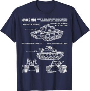 M48 A5 Patton Tank American Blueprint Diagram T-Shirt - T-Shirt | Navy