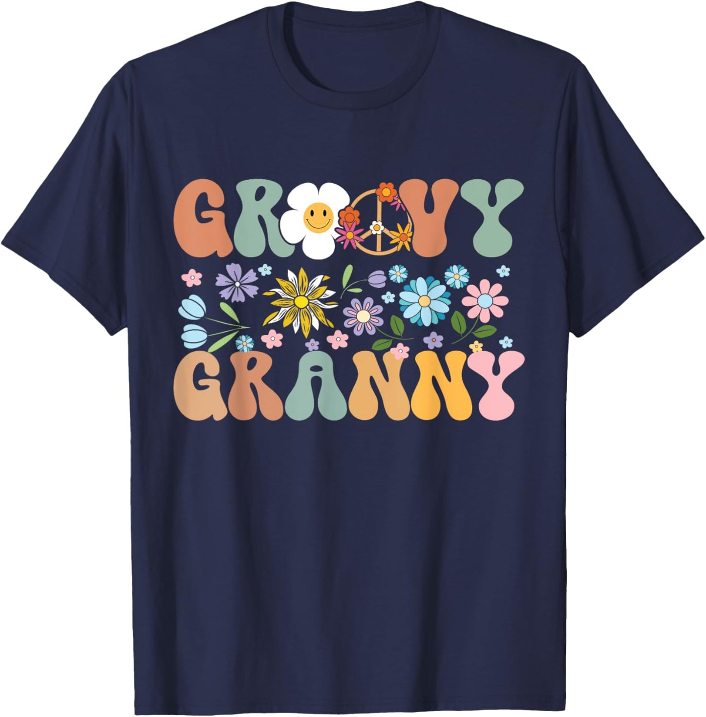 Groovy Grandma Retro Granny Matching Family Birthday Party T-Shirt - T-Shirt | Navy