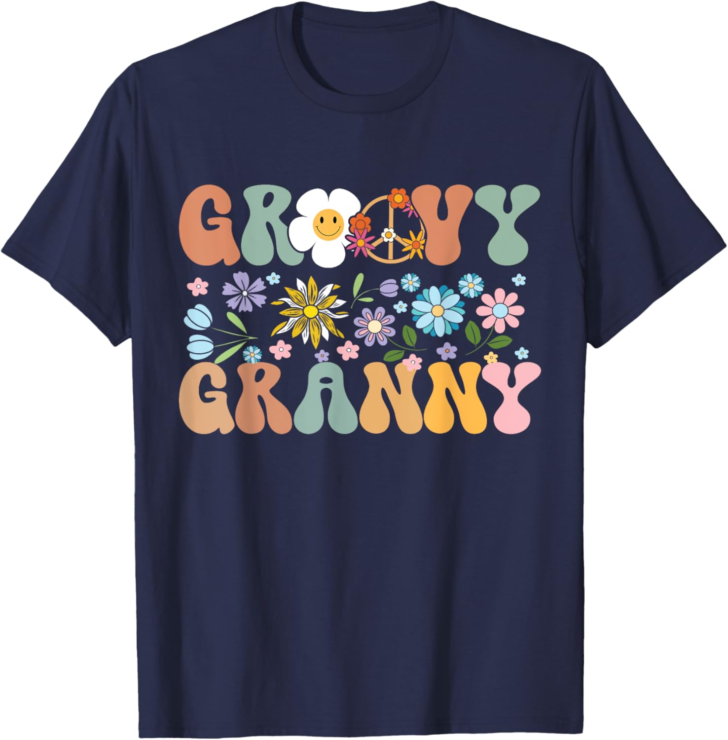 Groovy Grandma Retro Granny Matching Family Birthday Party T-Shirt - T-Shirt | Navy