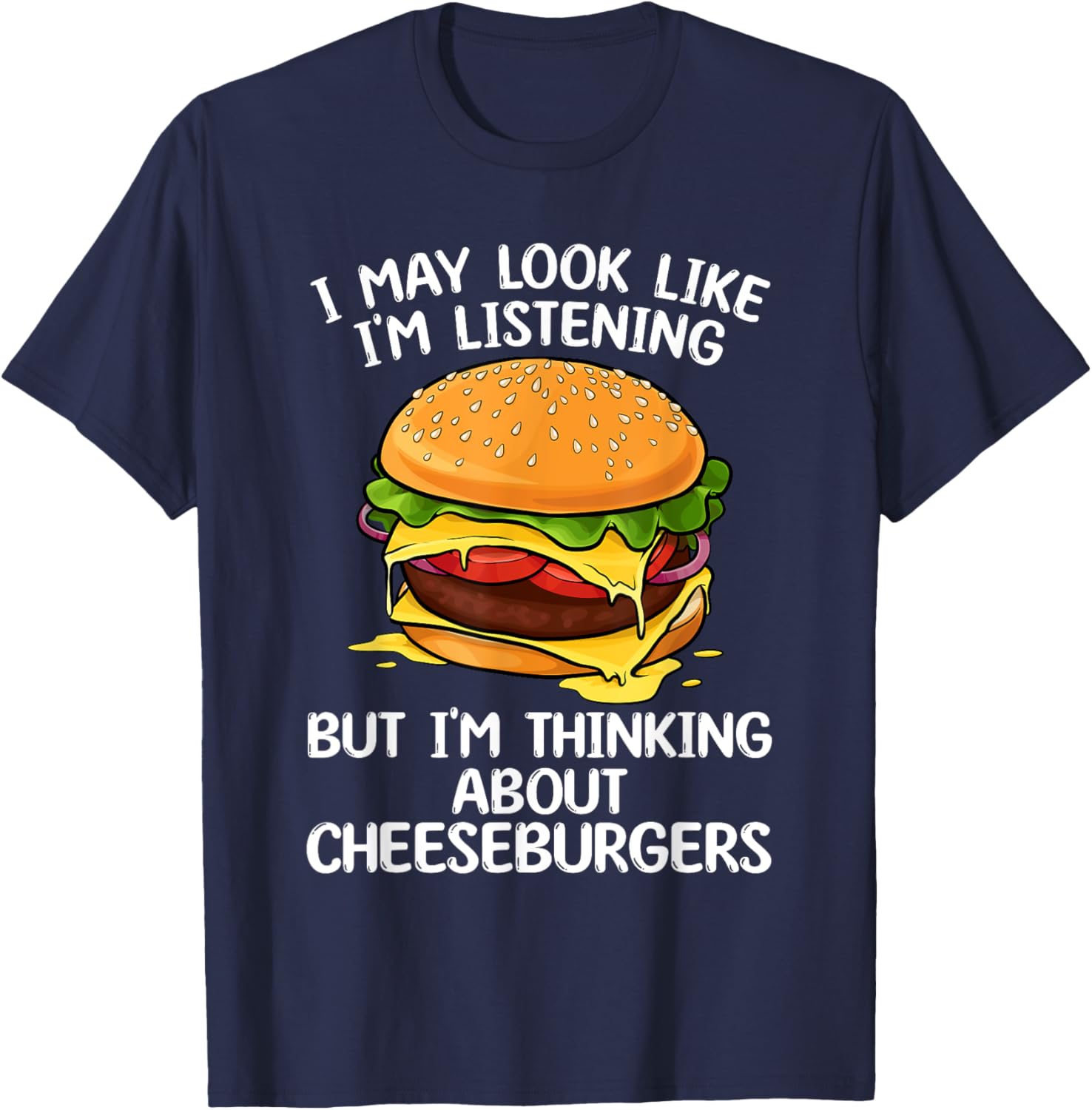 Funny Cheeseburger Design Women Kids Burger Lovers T-Shirt - T-Shirt | Navy