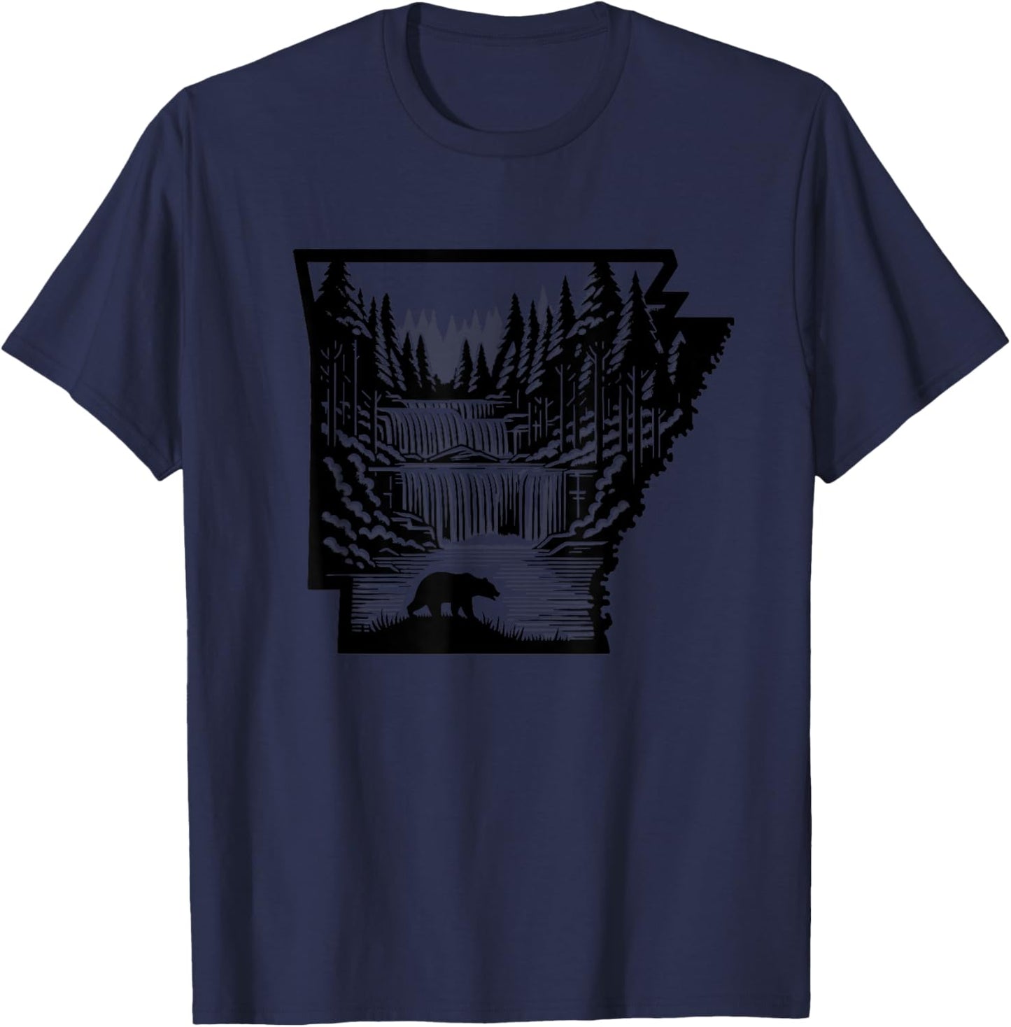 Arkansas map and landscape, hunting, fishing, outdoor lover T-Shirt - T-Shirt | Navy