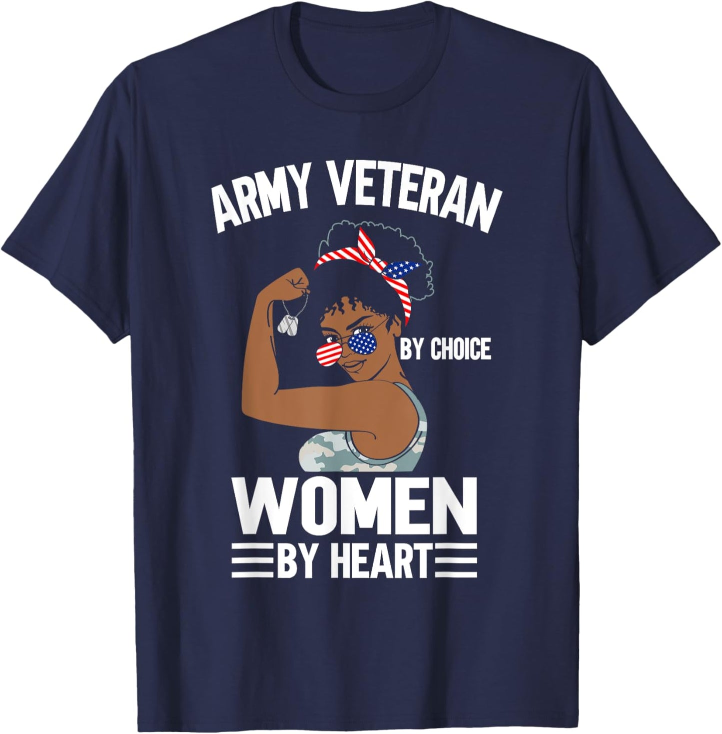 African American Army Veteran Female Afro Melanin Girl T-Shirt - T-Shirt | Navy