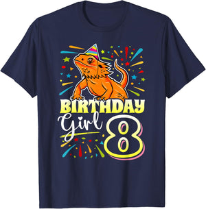 Bearded Dragon Lizard Kids 8th Birthday - 8 Year Old Girl T-Shirt - T-Shirt | Navy