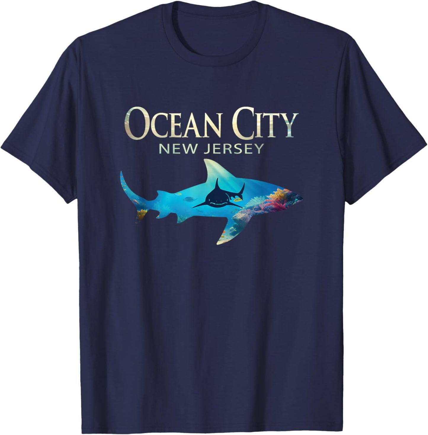 Ocean City Retro Ocean City NJ Shark T-Shirt - T-Shirt | Navy