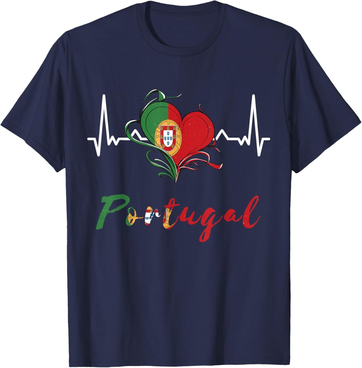 Portugal Flagge Herzschlag EKG Pulse Portugiesische Wurzeln Herz T-Shirt - T-Shirt | Navy