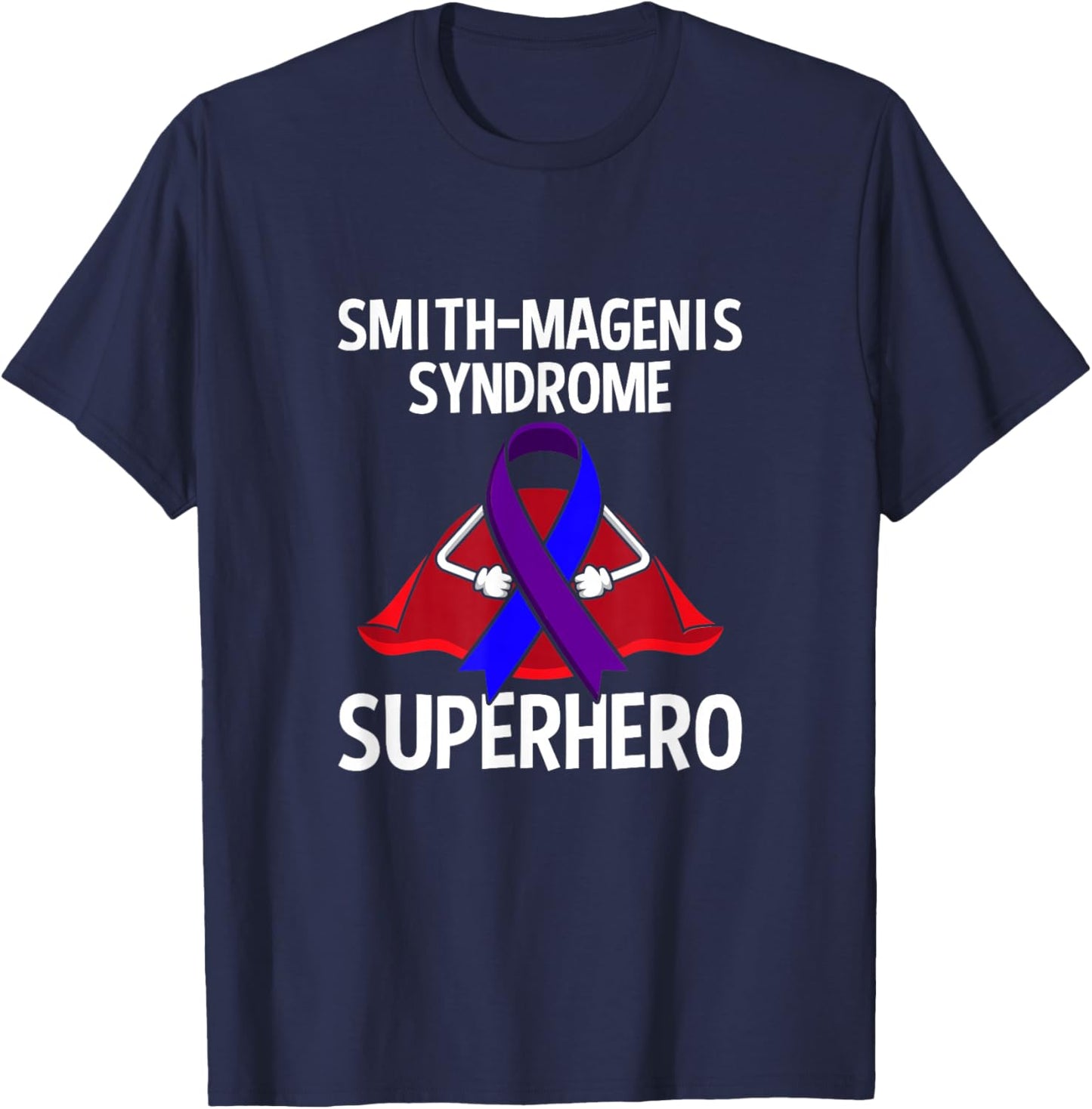 Smith-Magenis Syndrome Superhero Warrior Fighter Ribbon T-Shirt - T-Shirt | Navy