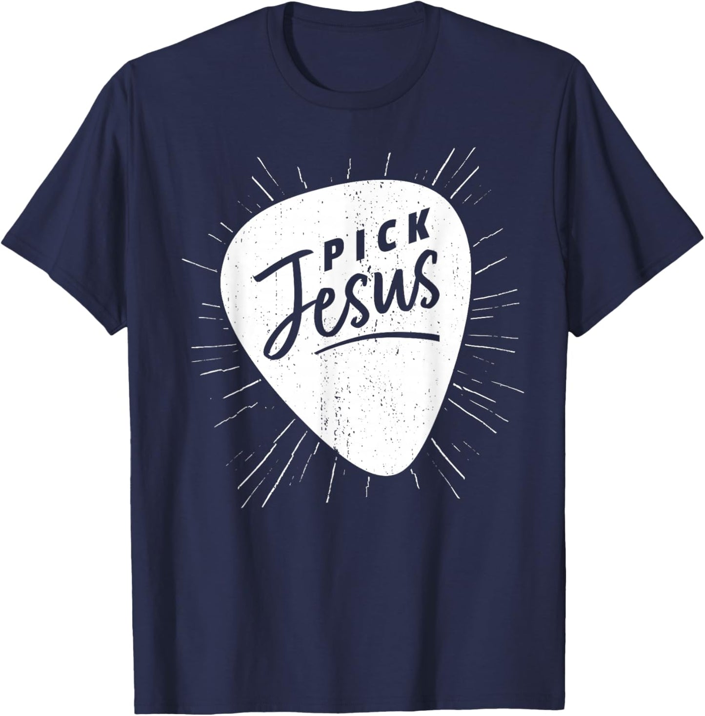 Christian Guitarist Pick Jesus Guitar Player Church Guitar T-Shirt - T-Shirt | Navy