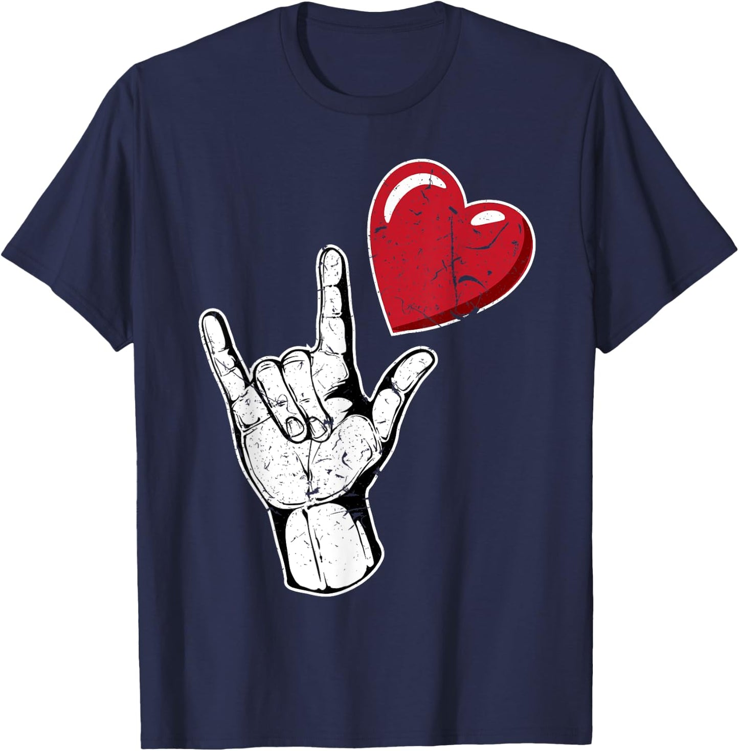 I Love You Hand Sign Valentines Day Shirt | Language T-Shirt - T-Shirt | Navy