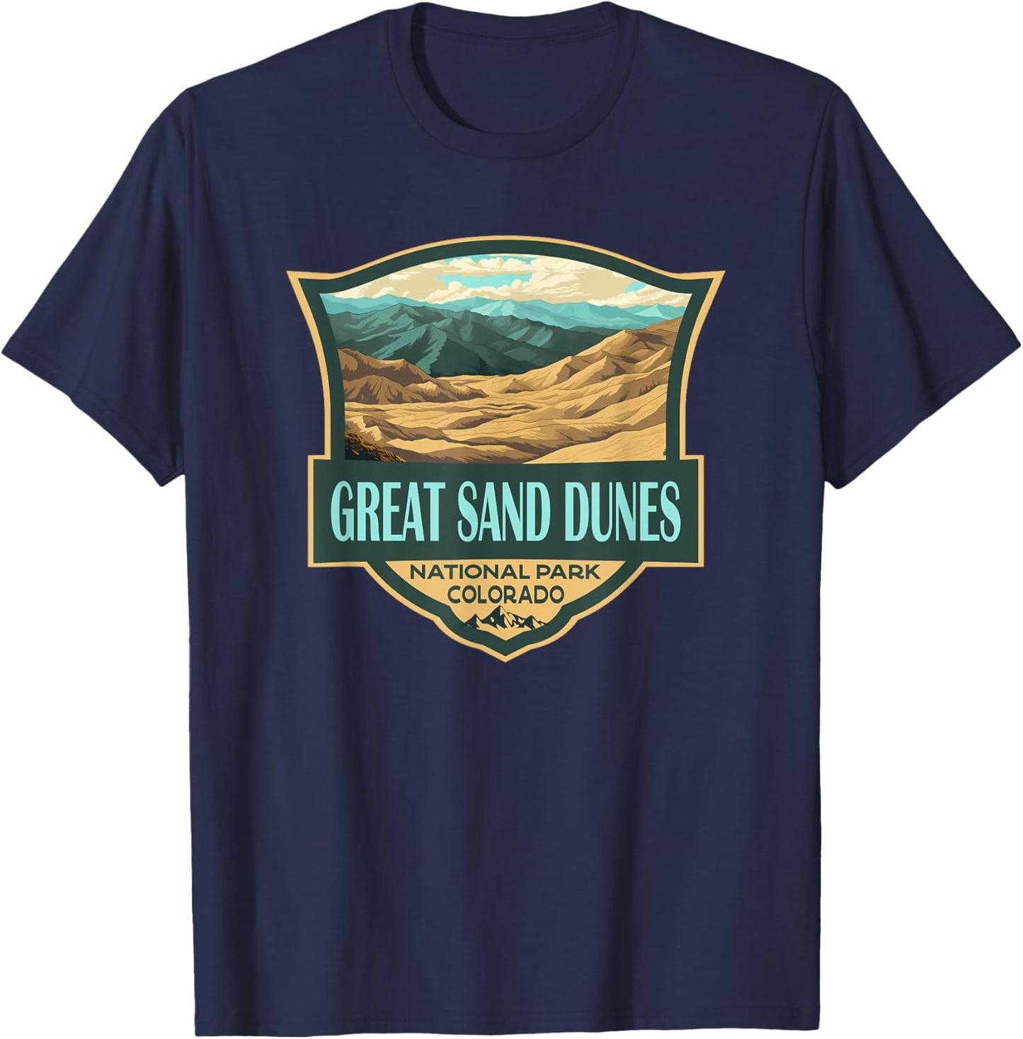 Great Sand Dunes National Park Illustration Retro Badge T-Shirt - T-Shirt | Navy