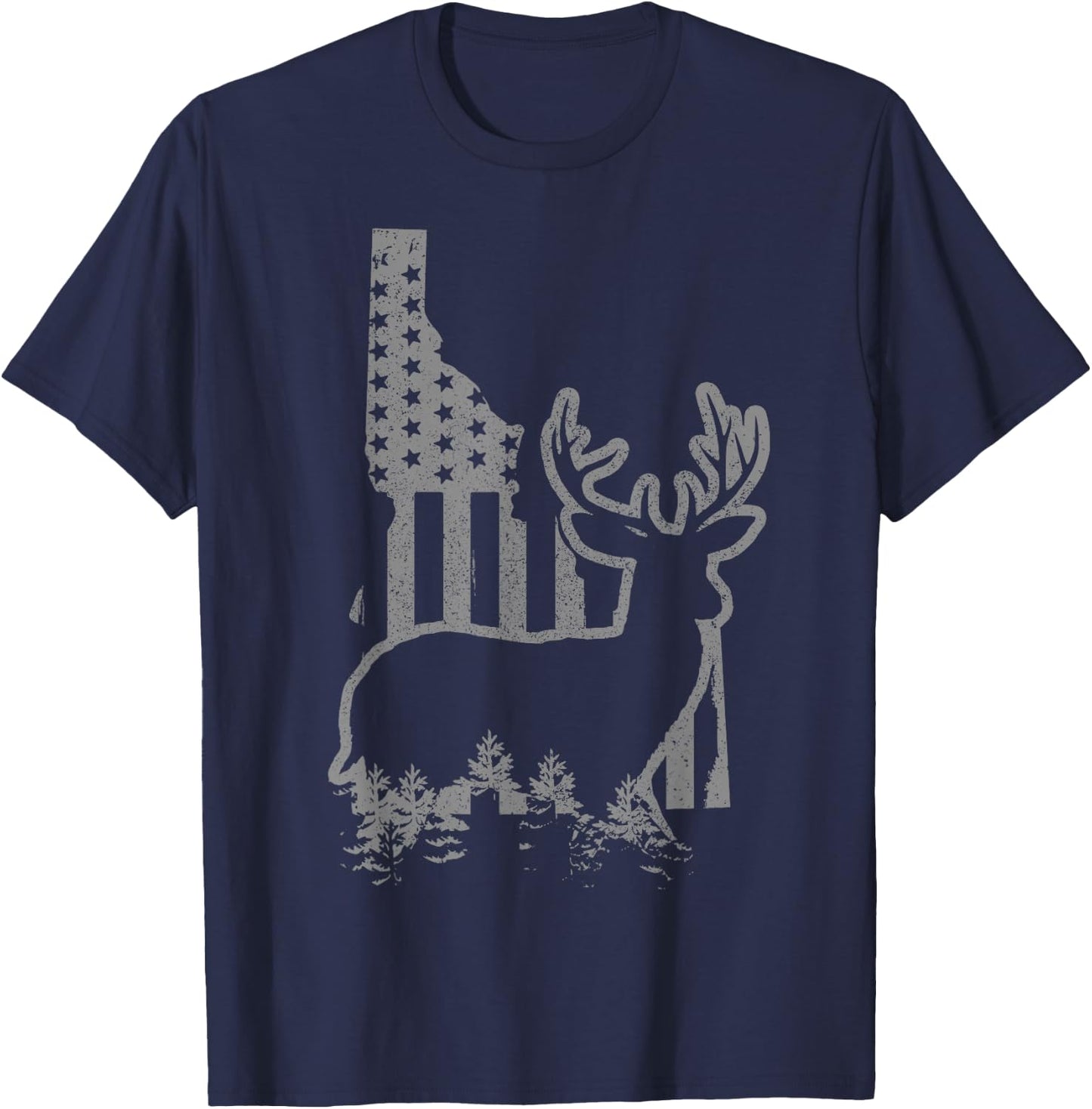 Idaho Elk Hunting State Map US Flag Patriotic Hunter Women Men T-Shirt - T-Shirt | Navy