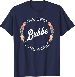 The Best Bubbe In The World Jewish Grandma Floral T-Shirt - T-Shirt | Navy