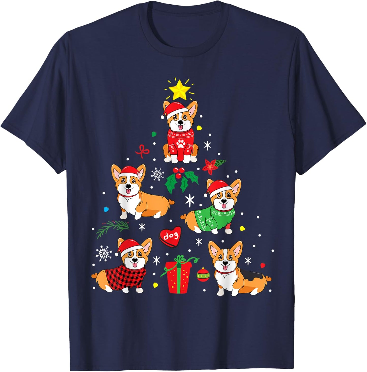 Corgi Christmas Dog Tree Funny Gift Christmas Gift Men Women Kids T-Shirt - T-Shirt | Navy