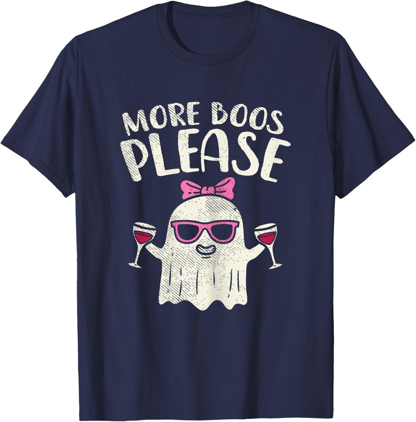 More Boos Please Wine Ghost Halloween Drinking Women Gift T-Shirt - T-Shirt | Navy