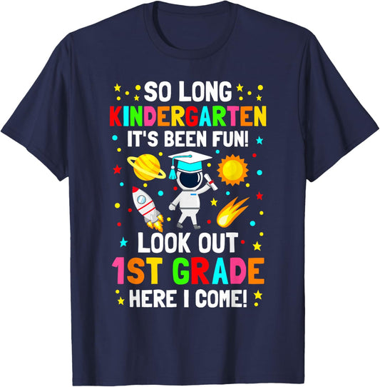 So long kindergarten its been fun shirt space astronaut kids T-Shirt - T-Shirt | Navy