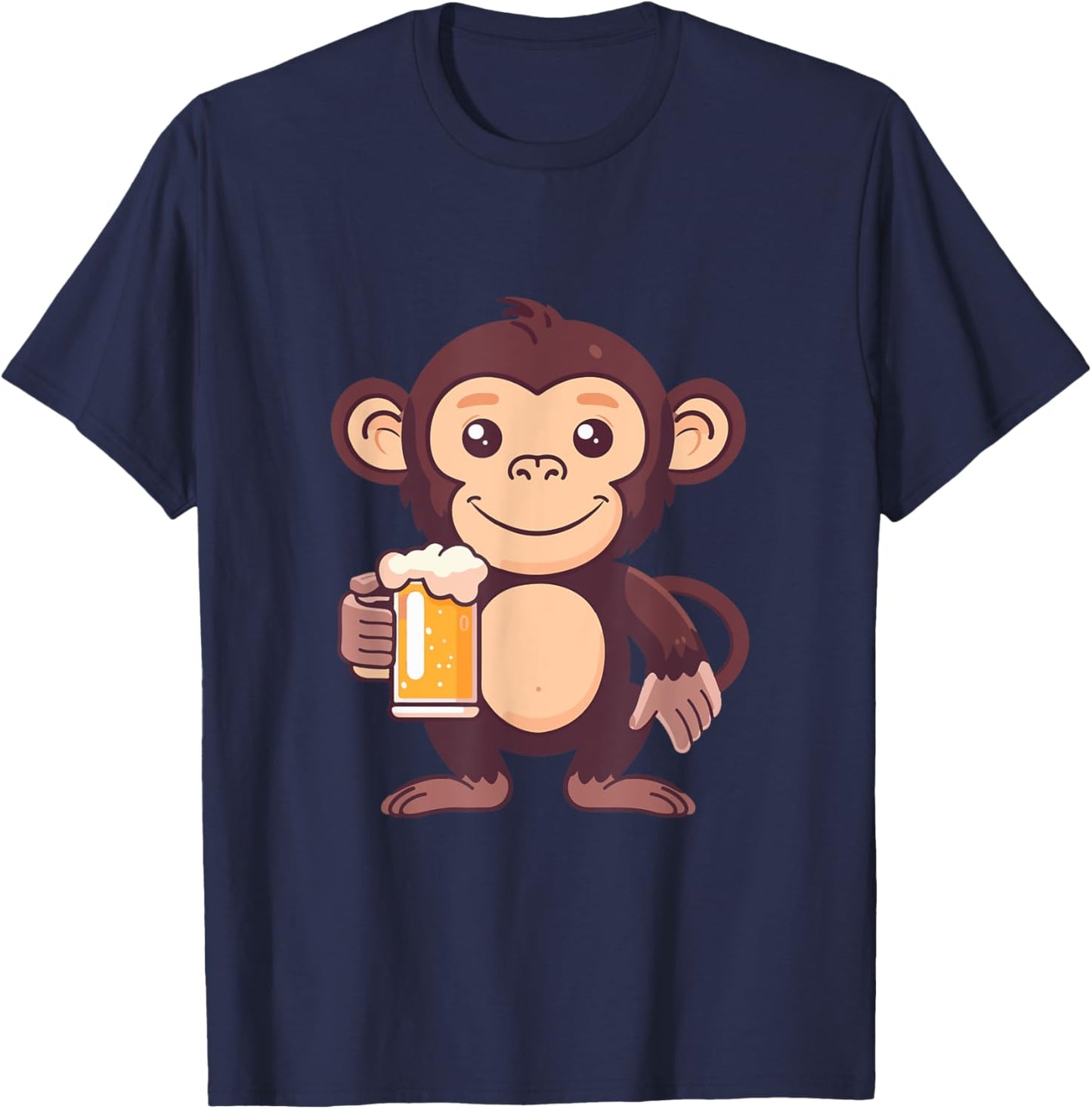 Monkey With Beer | Funny Drinking Party T-Shirt - T-Shirt | Navy