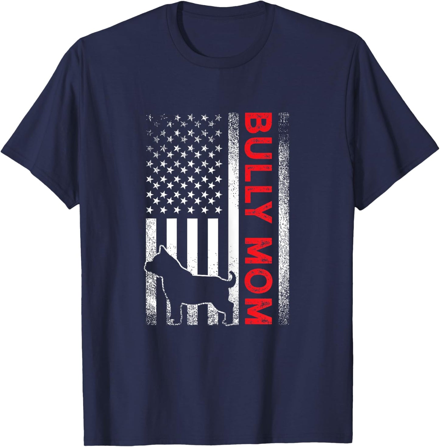 Bully or pitbull dog MOM vintage american flag- mama gifts T-Shirt - T-Shirt | Navy