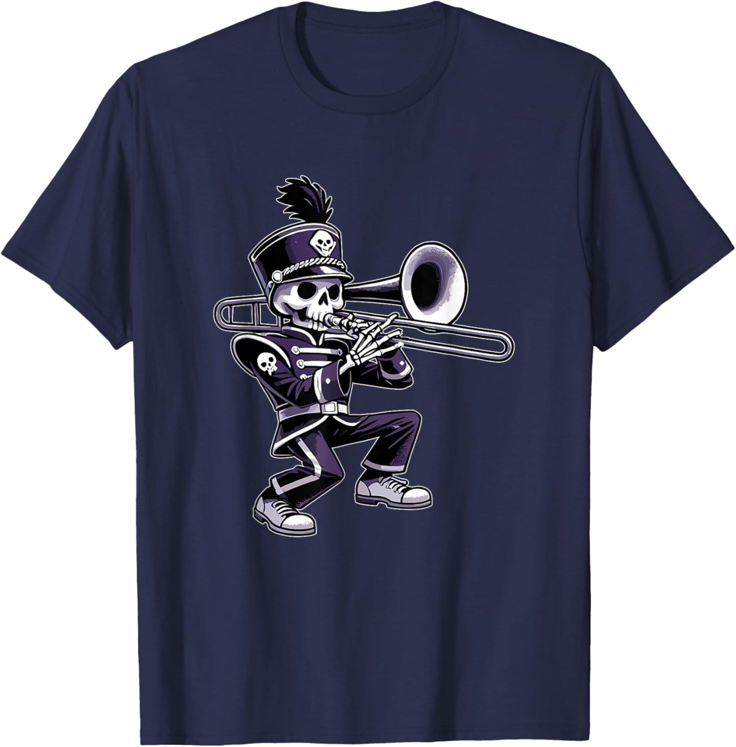 Halloween Skeleton School Marching Band Trombone Player T-Shirt - T-Shirt | Navy