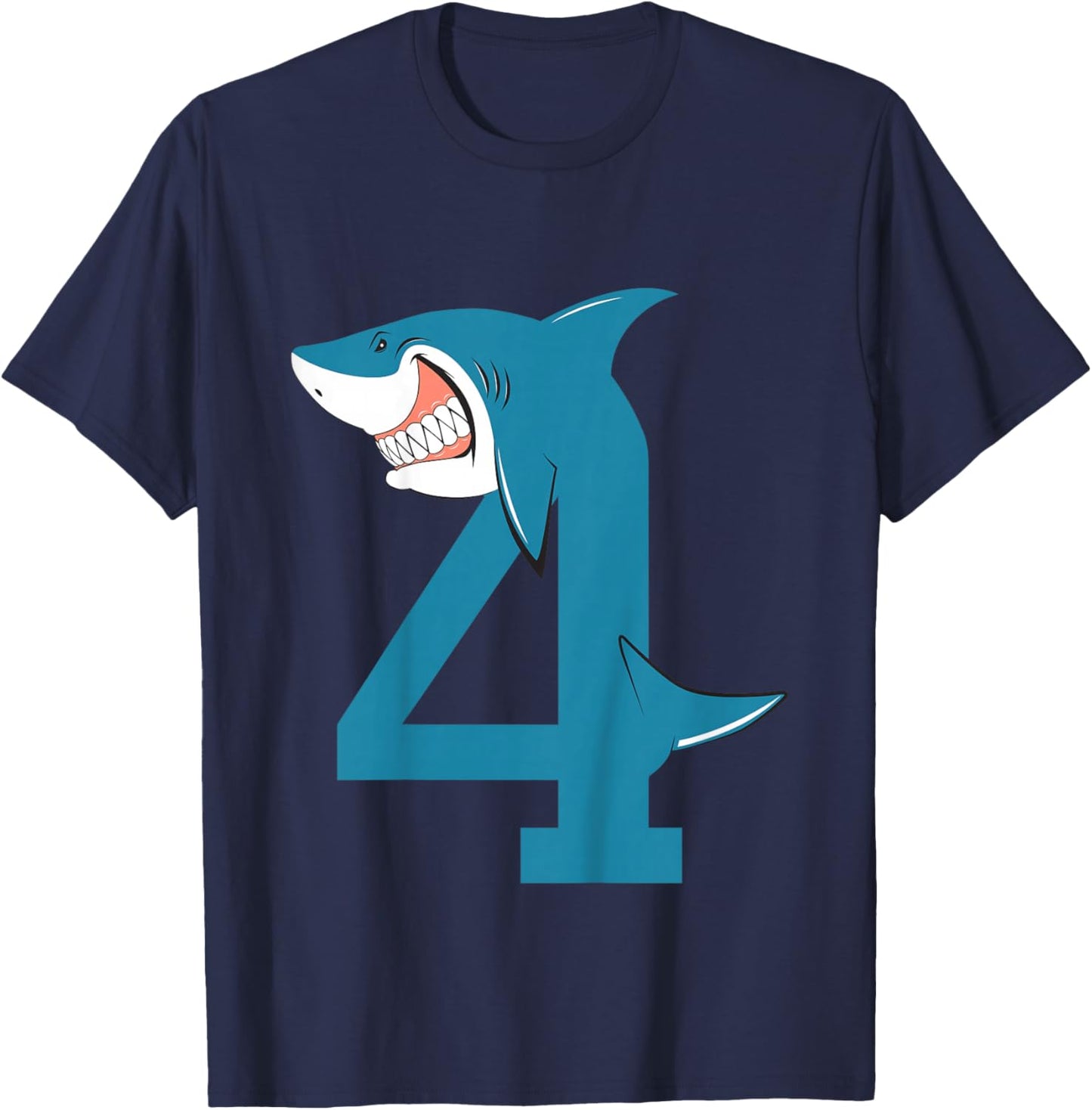 Shark 4th Birthday Shirt Boy Girl Gift 4 Year Old T-Shirt - T-Shirt | Navy