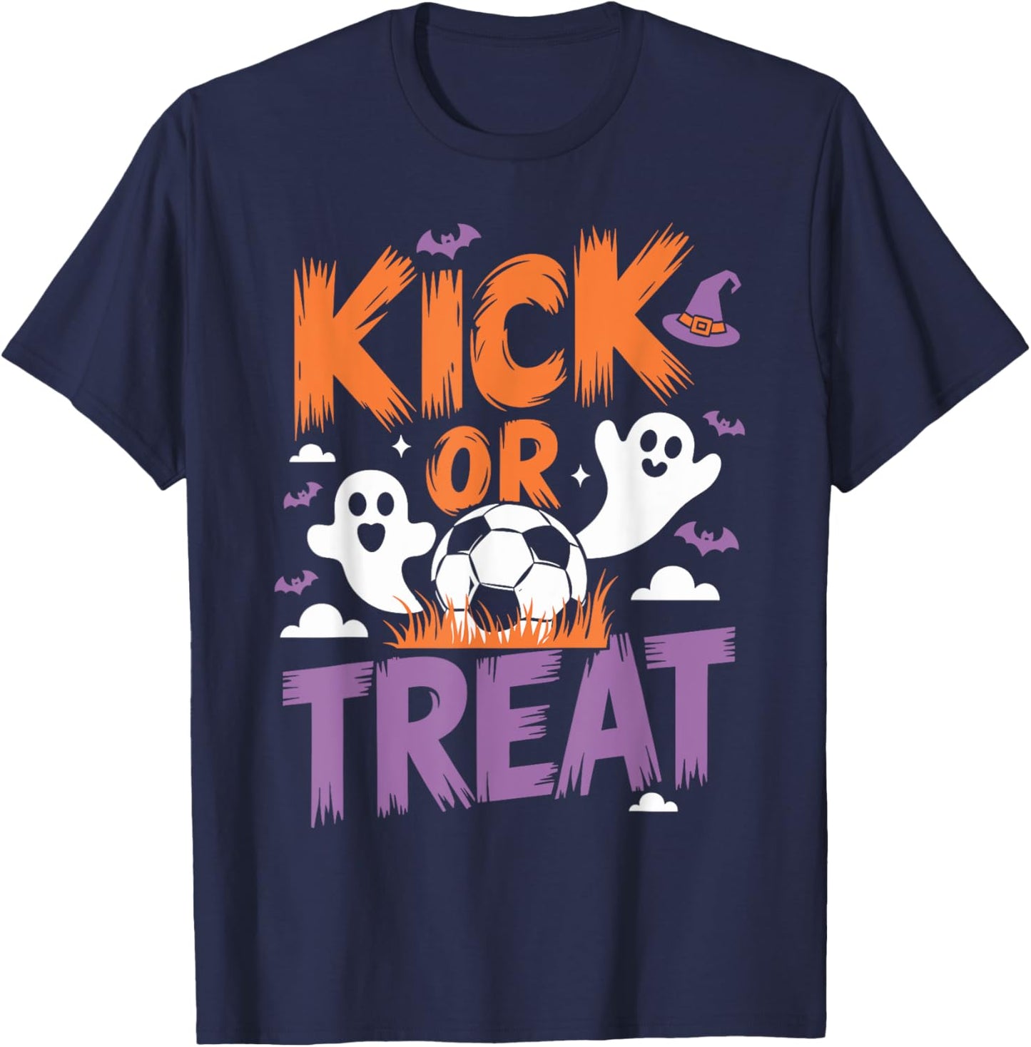 Kick Or Treat Soccer Halloween Spooky Soccer Shirt Halloween T-Shirt - T-Shirt | Navy