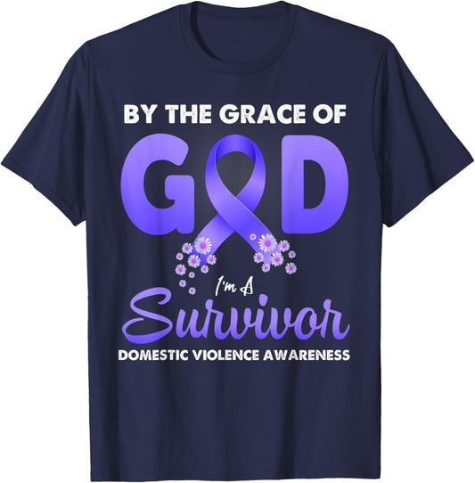 By The Grace God I'm A Survivor Domestic Violence Survivor T-Shirt - T-Shirt | Navy