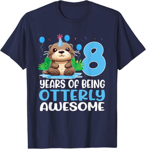8 Years Of Being Otterly Awesome 8th Birthday Cute Otter T-Shirt - T-Shirt | Navy