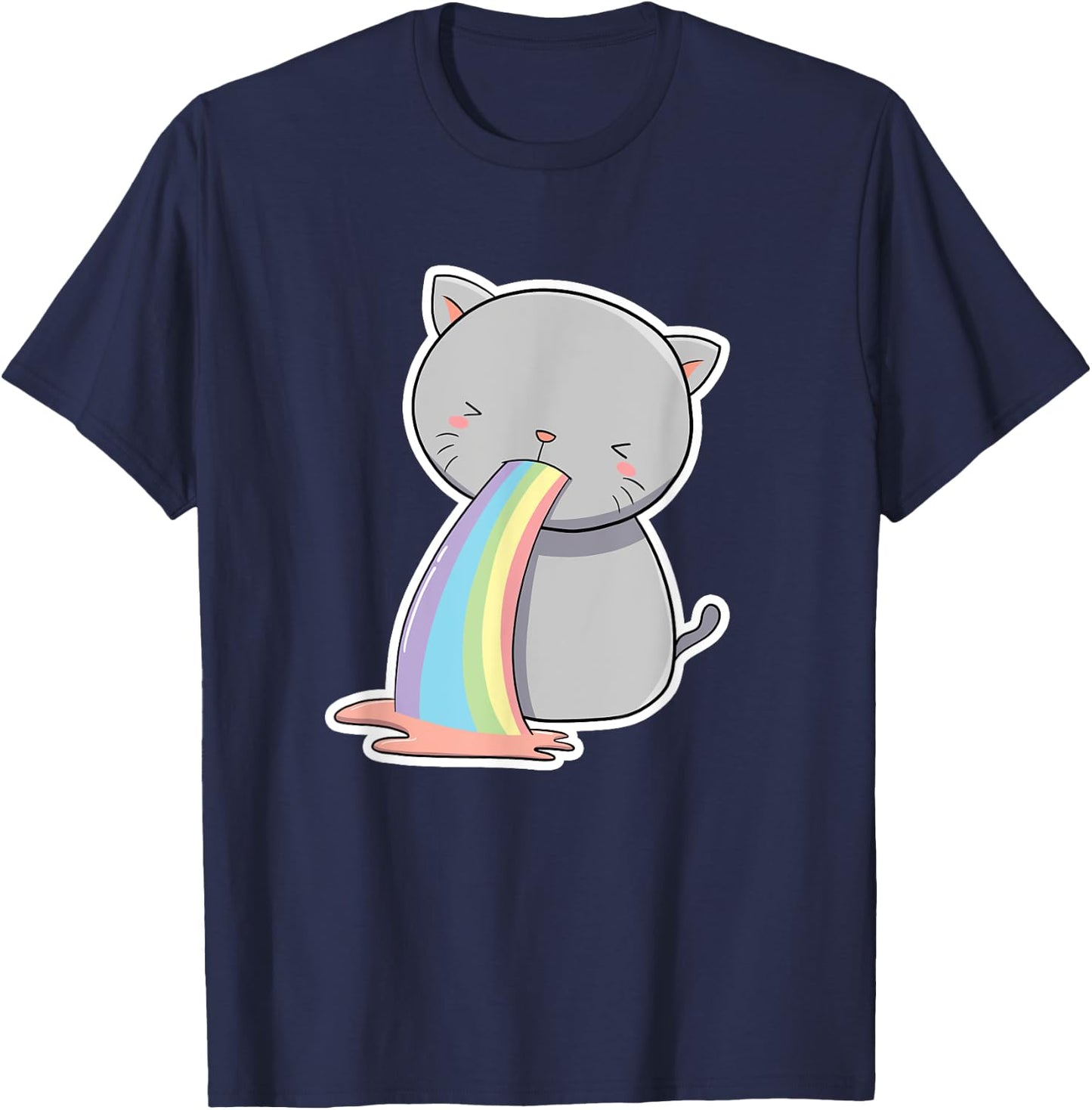 Cat Throwing Up Rainbow Funny Vomiting Kitty Lover Drawing T-Shirt - T-Shirt | Navy