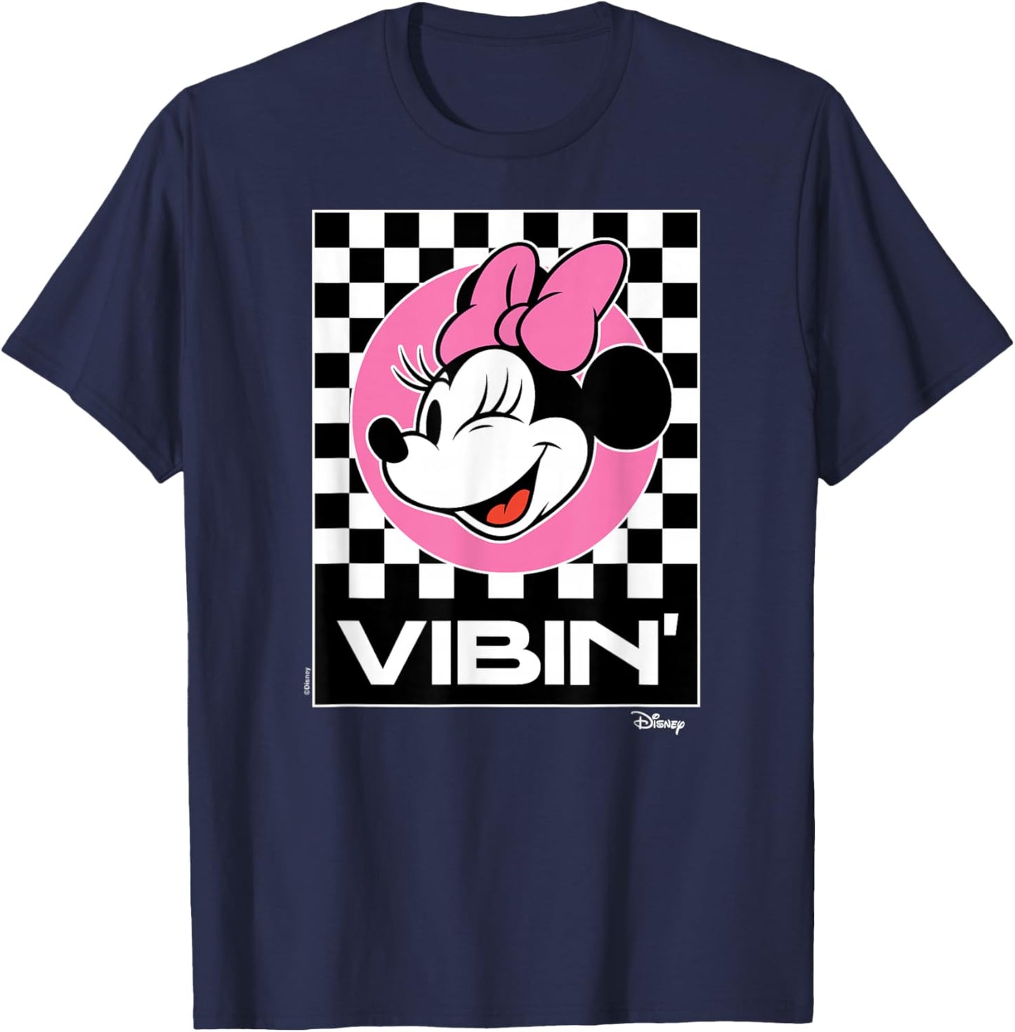 Minnie Mouse - Vibin Retro Checkered Background T-Shirt - T-Shirt | Navy
