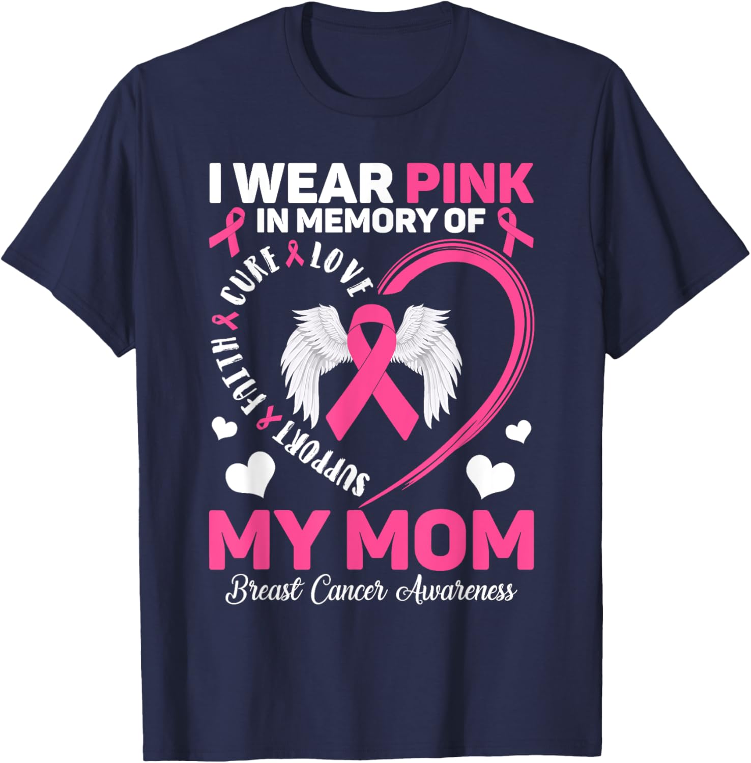 I Wear Pink In Memory Of My Mom Breast Cancer Awareness T-Shirt - T-Shirt | Navy