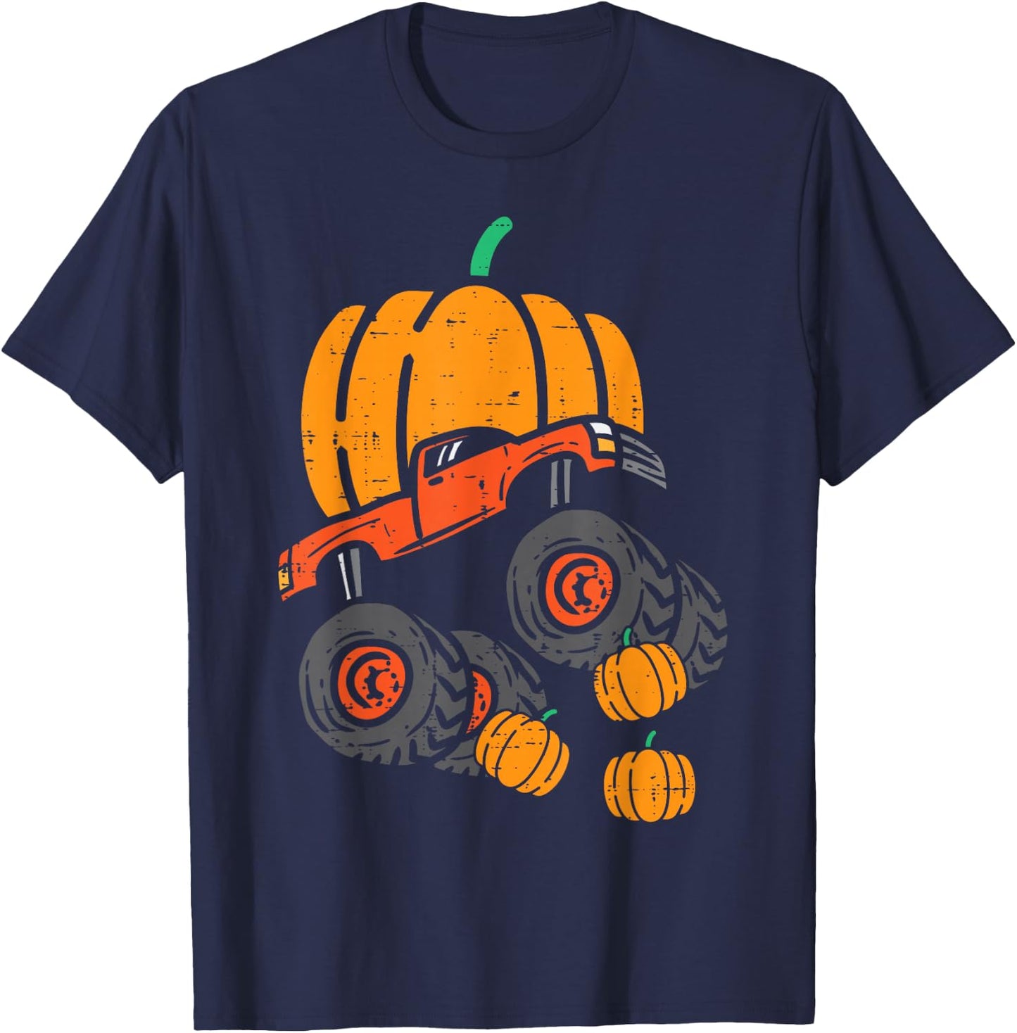 Thanksgiving Pumpkin On Monster Truck Fall Boys Kids Toddler T-Shirt - T-Shirt | Navy