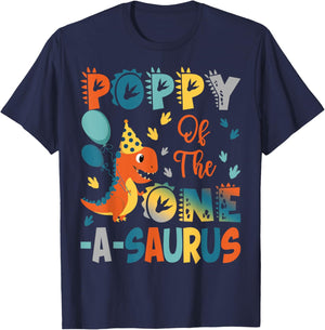 Poppy Of The One-A-Saurus 2Nd Birthday Dinosaur Party T-Shirt - T-Shirt | Navy