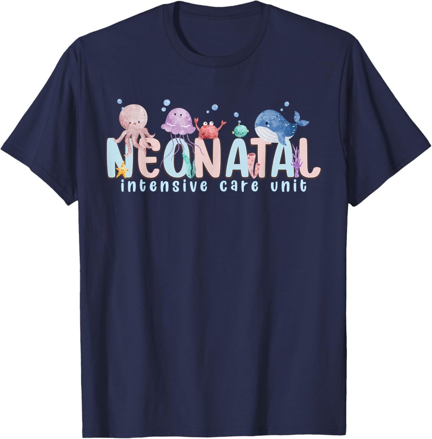 NICU Ocean Sea Animals Neonatal Intensive Care Unit Nurse T-Shirt - T-Shirt | Navy