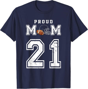 Custom Proud Football Mom Number 21 Personalized T-Shirt - T-Shirt | Navy