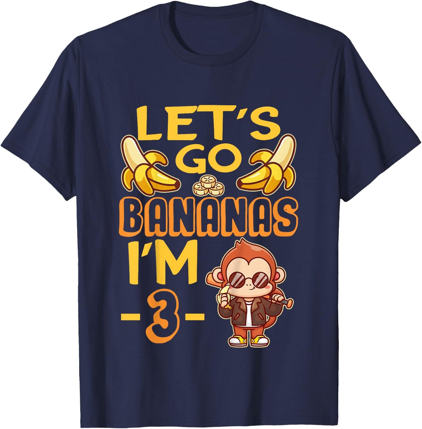 Let's Go Bananas I'm 3 Zoo Jungle Safari 3rd Birthday T-Shirt - T-Shirt | Navy
