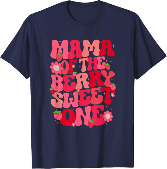 Mama Of The Berry Sweet One Strawberry First Birthday T-Shirt - T-Shirt | Navy